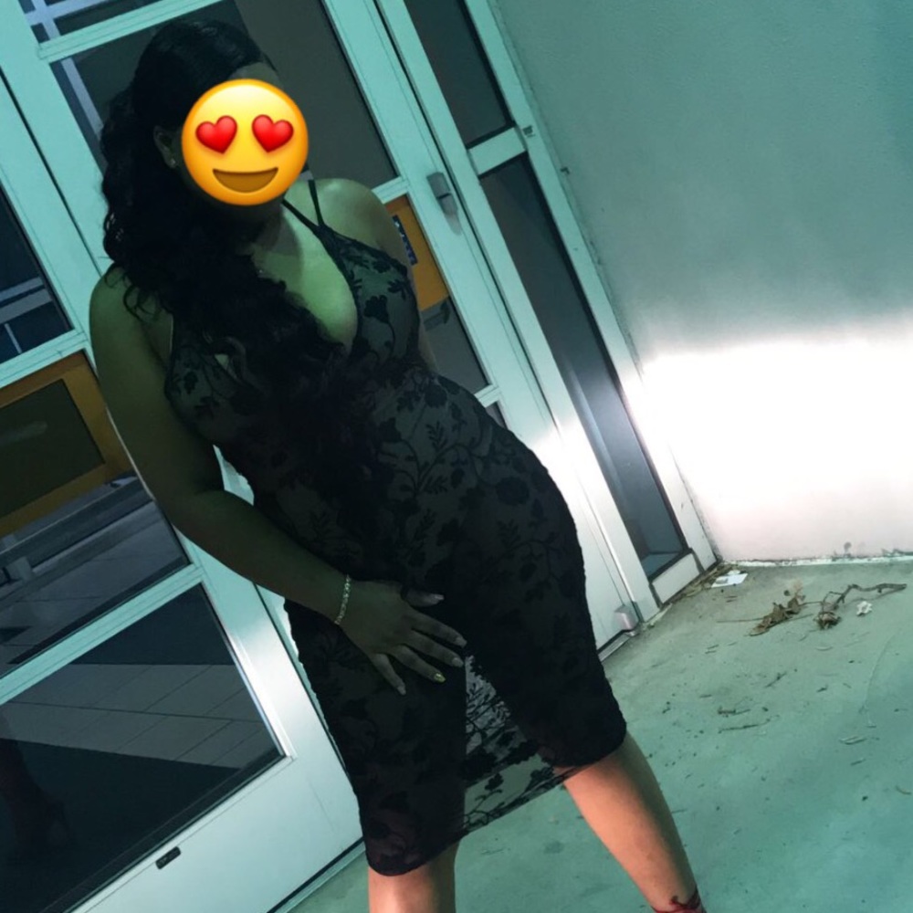 Black lace/ skin see through dress.